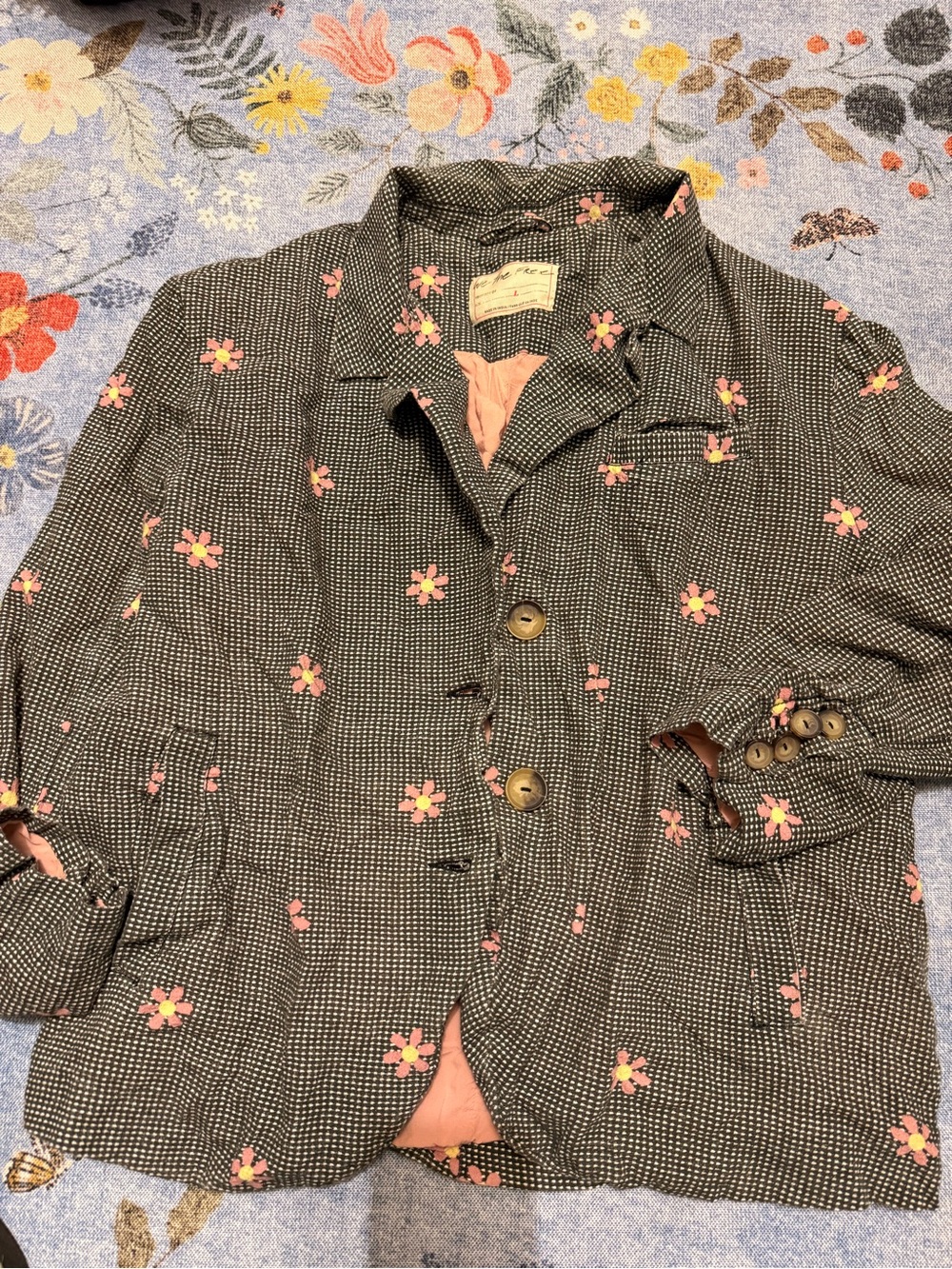 We The Free Black Blazer with Pink Floral Print